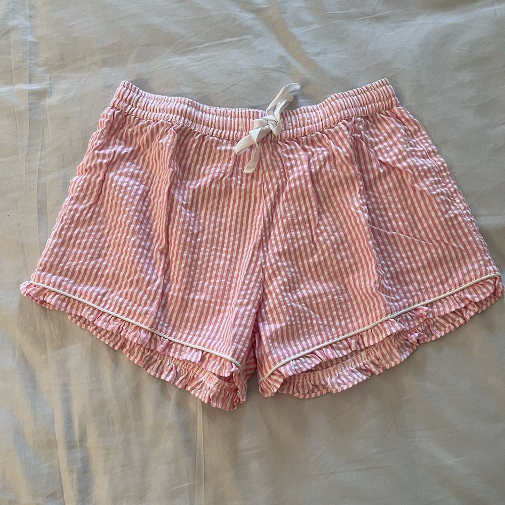 Pink seersucker pajama shorts